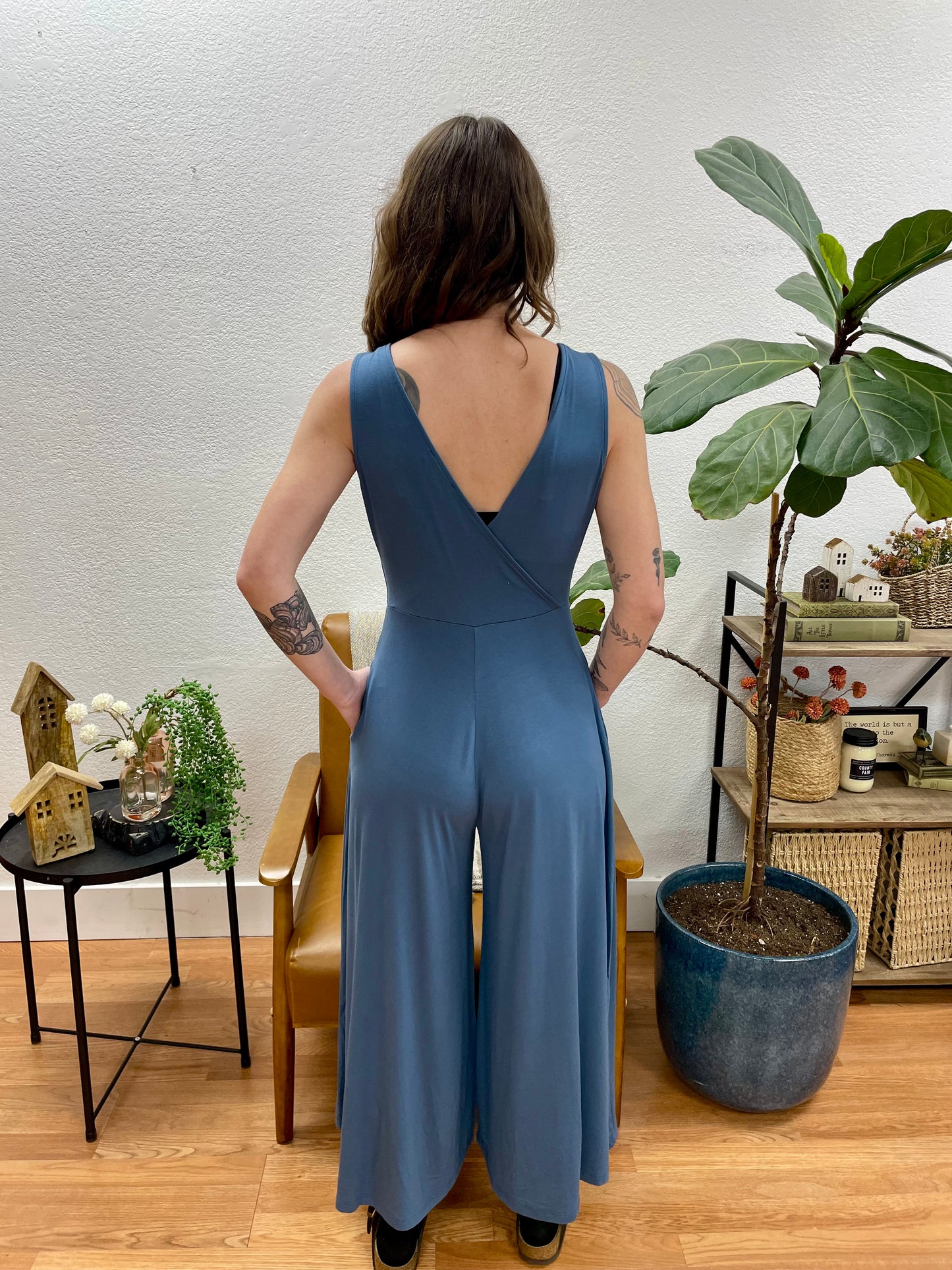 Slate Soft Surplice Sleeveless Jumpsuit - Terra Cottage