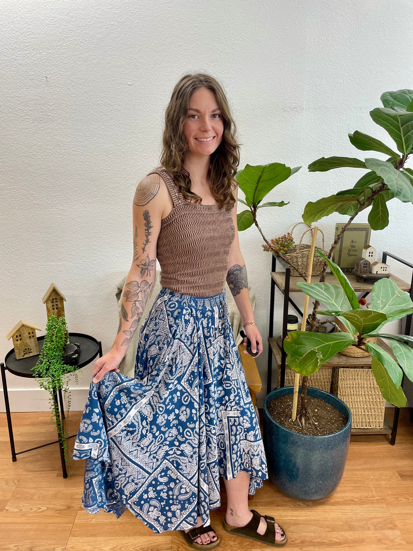 Blue Paisley Scarf Hem Skirt
