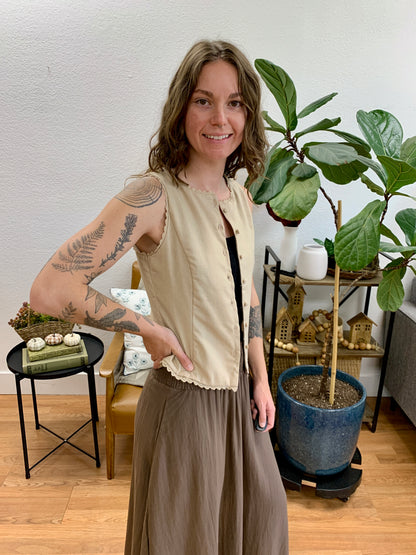 Mocha Lace Trim Vest Top