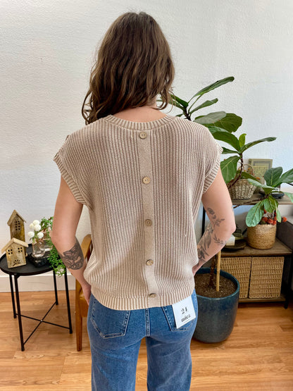 Khaki Acid Wash Tab Sleeve Knit Top