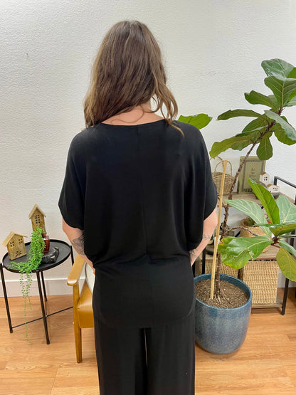 Black Dolman Sleeve Boat Neck Top