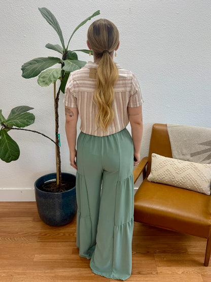 Dusty Sage Over Solid Wide Leg Pants