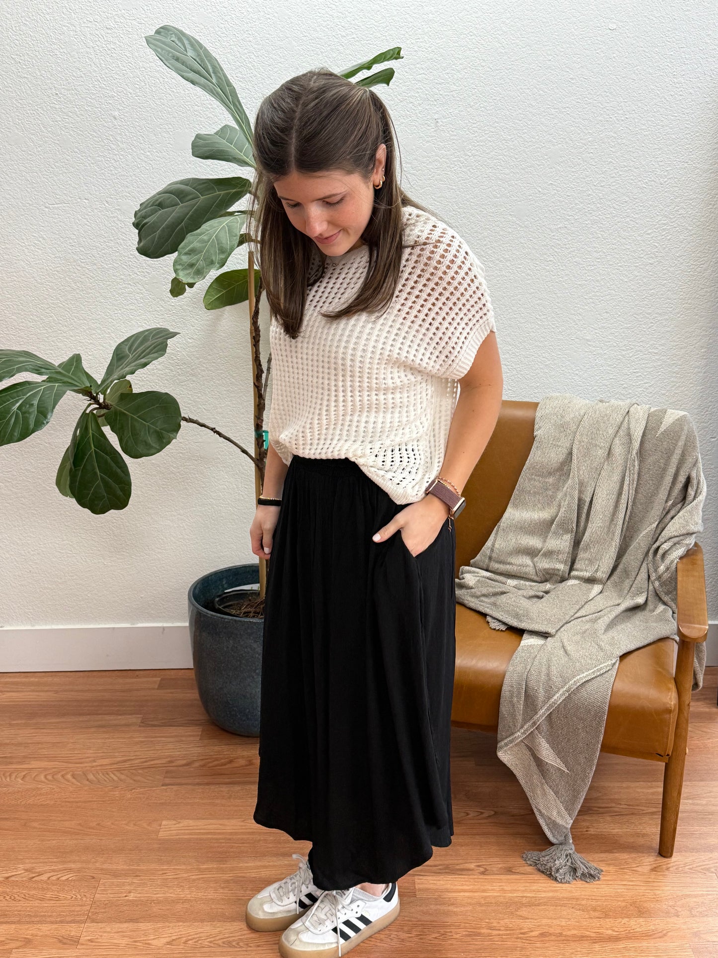 Black Crinkle Maxi Skirt