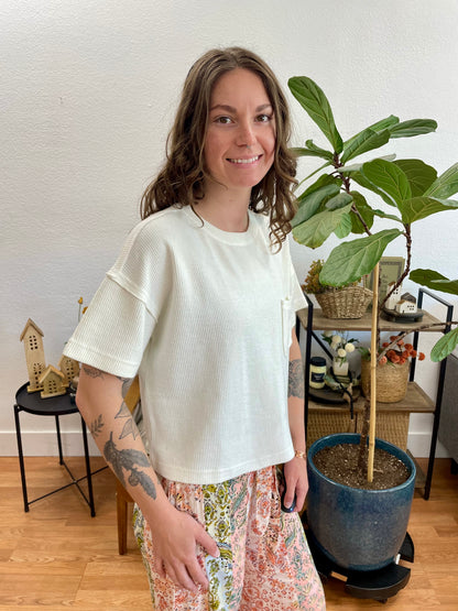 Ivory Ribbed Pocket Knit Tee