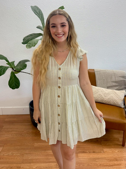 Light Olive Stripe Mini Dress