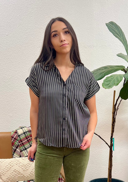 Black Stripe Collared Shirt