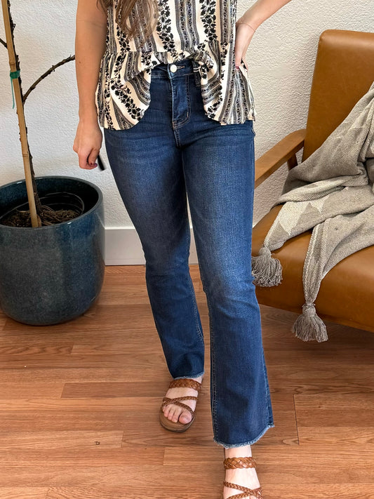 Dark Denim High Rise Kick Flare Jeans