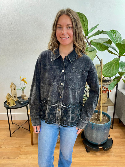 Black Washed Eyelet Jacket
