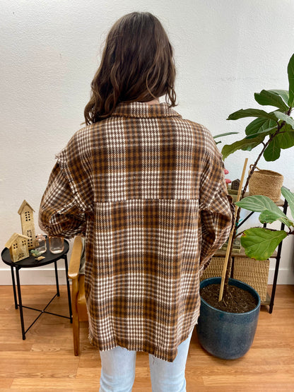 Brown Relaxed Plaid Shacket - Terra Cottage