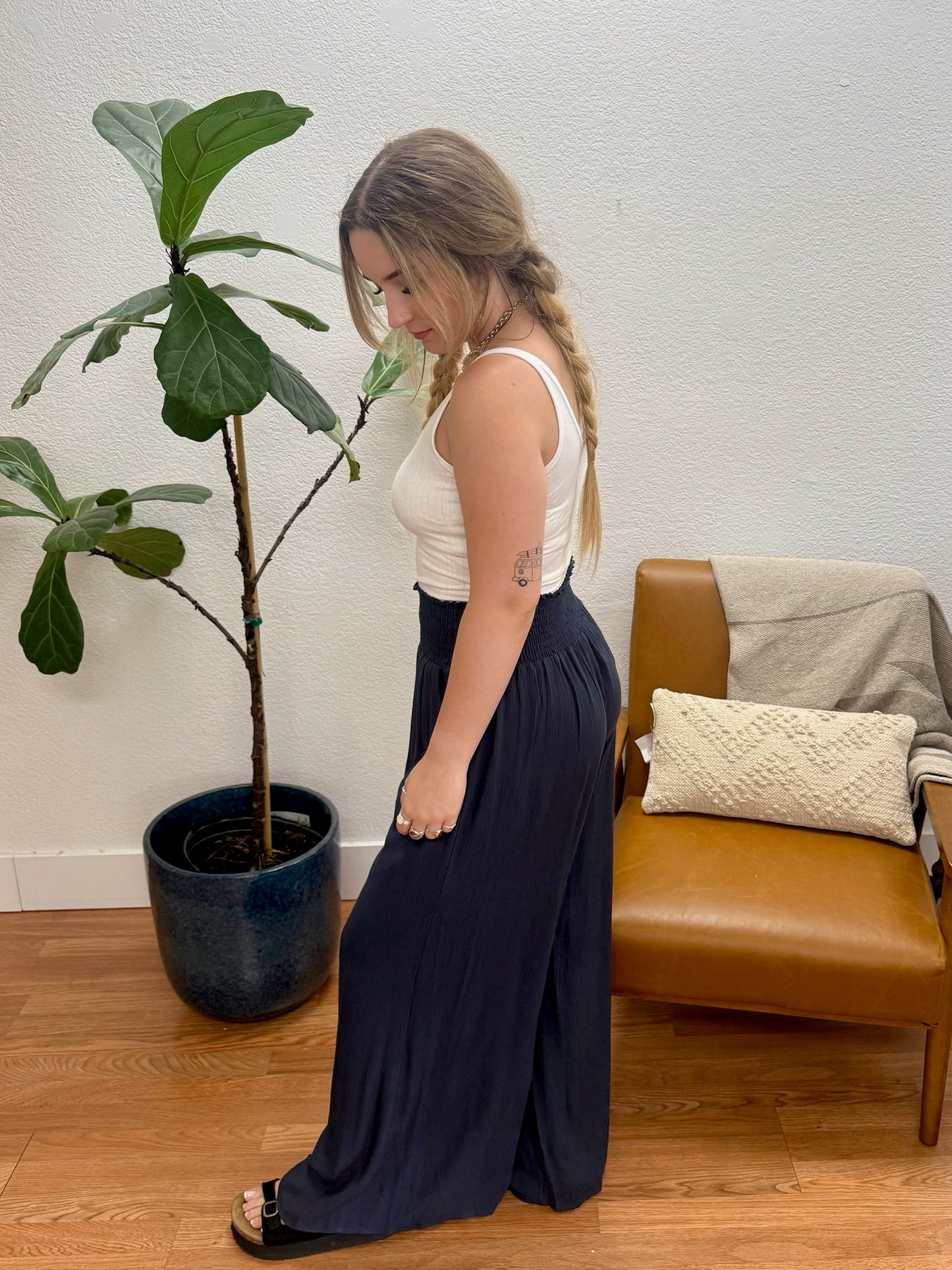 Graphite Heavy Gauze Wide Leg Pants