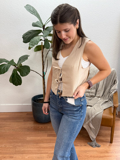 Khaki Linen Tie Vest