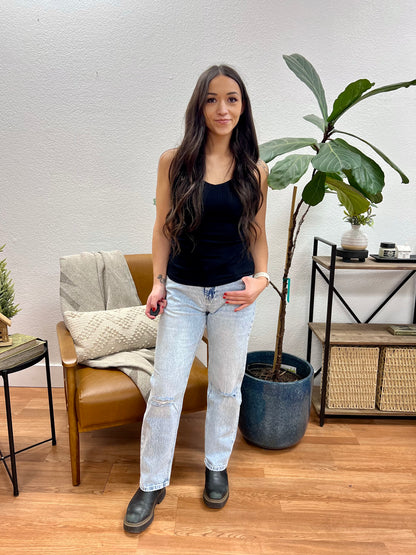 Mica Argentinian Blue High Rise Straight Leg Jeans