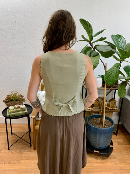 Olive Lace Trim Vest Top