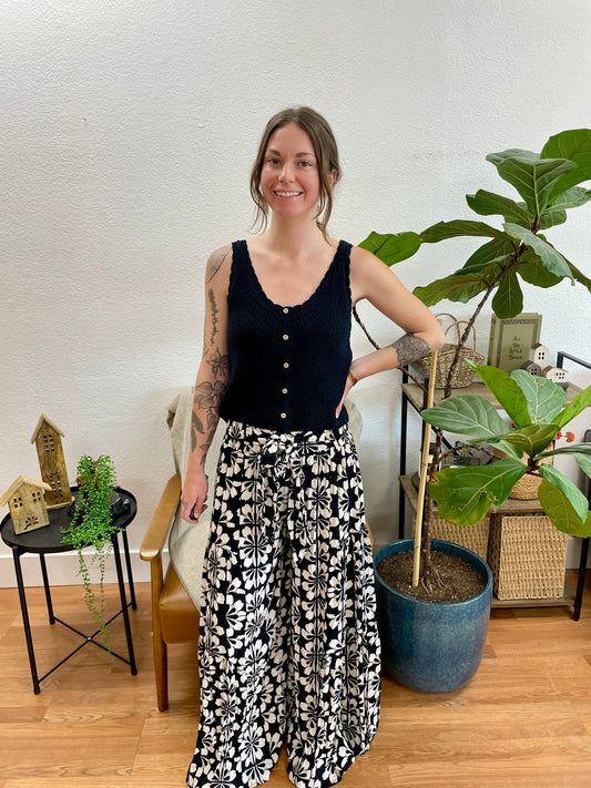 Black and White Patterned Wide Leg Pants