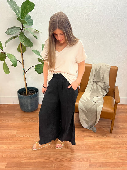 Black Crinkle Flowy Pants