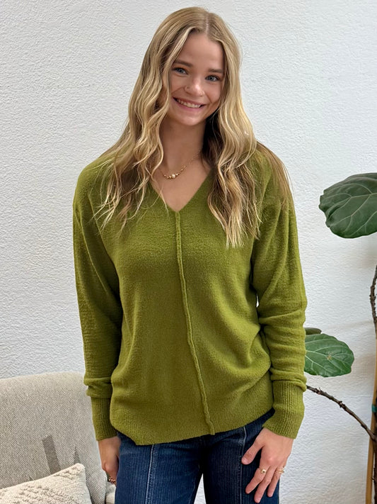 Olive Center Seam Cozy Sweater