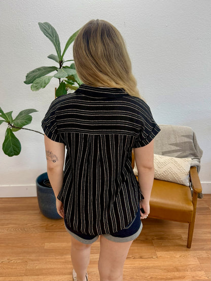 Black Stripe Half Button Top