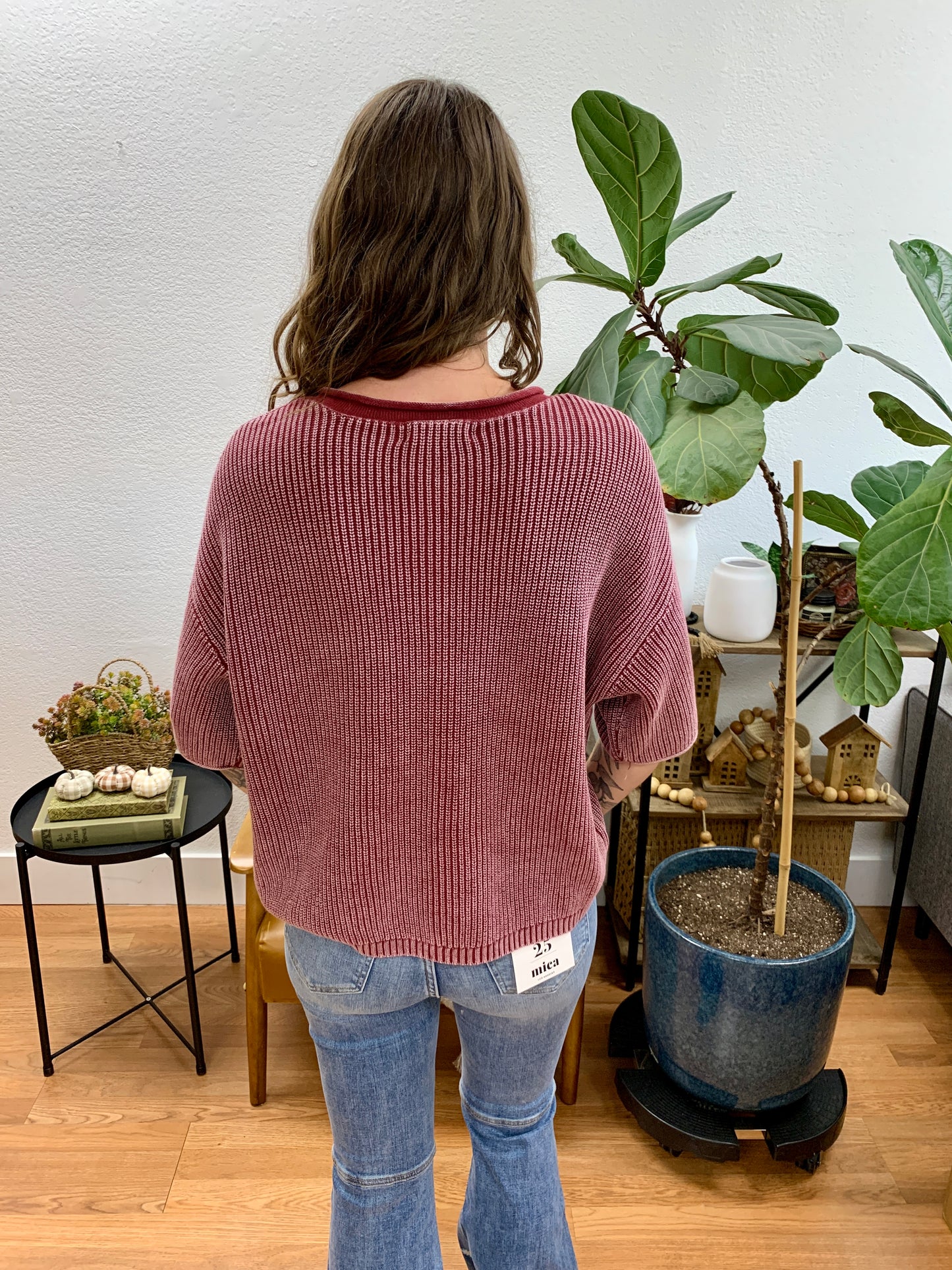 Burgundy Washed Ribbed Cardigan