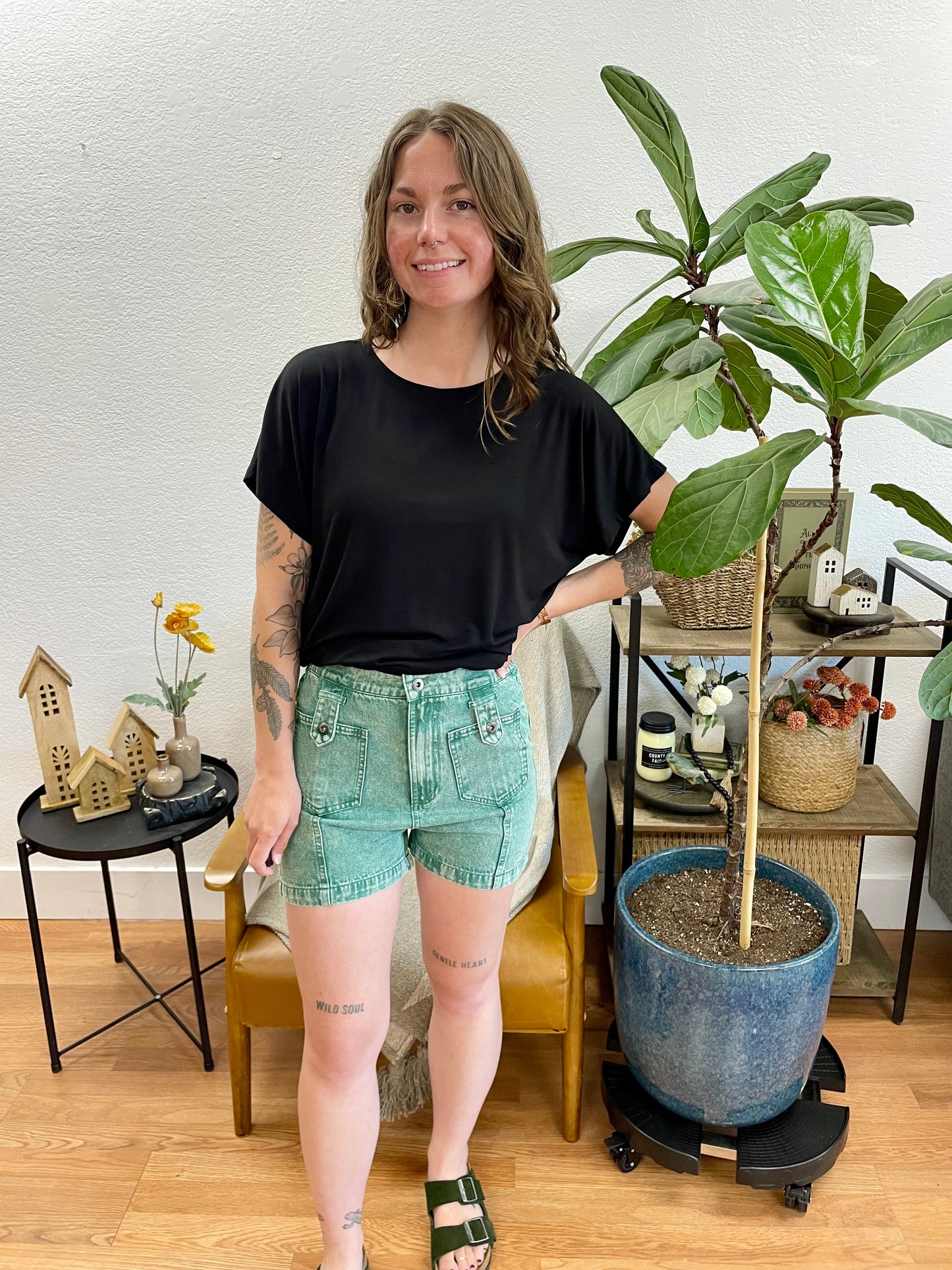 Green High Waist Y2K Cargo Shorts - Terra Cottage