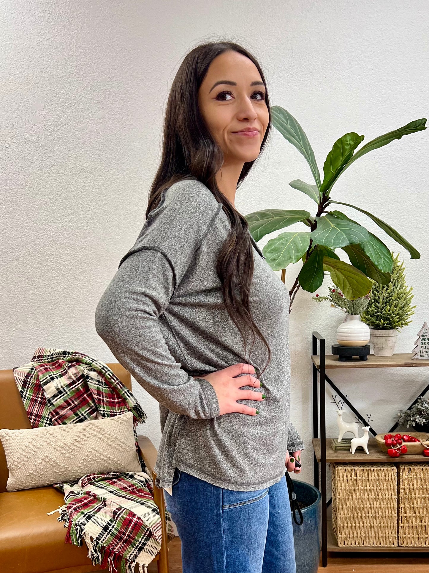 Black Melange Hacci Long Sleeve Tee