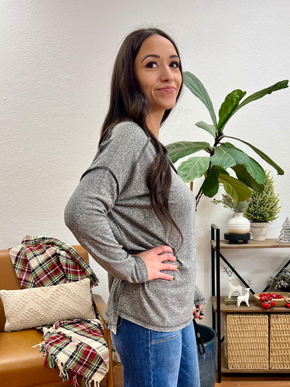 Black Melange Hacci Long Sleeve Tee