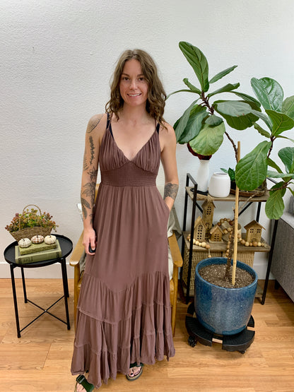 Cocoa Shirred Maxi Dress