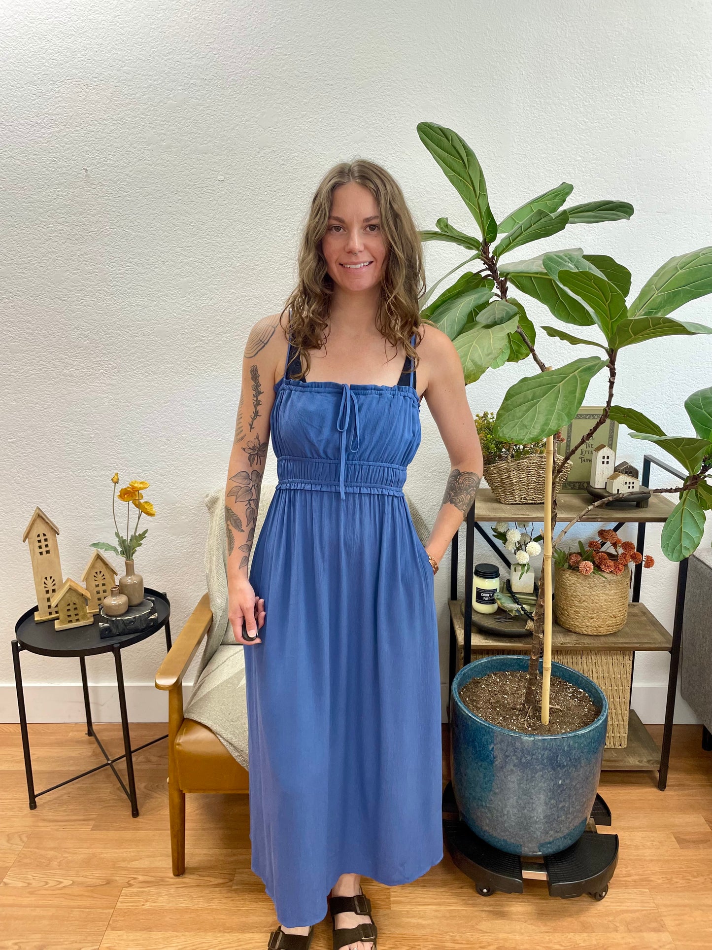 Blue Smocked Maxi Dress