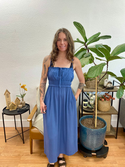 Blue Smocked Maxi Dress