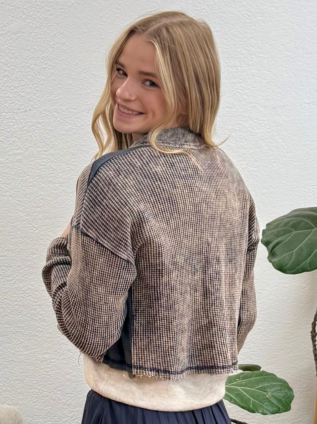 Navy Washed Waffle Knit Jacket