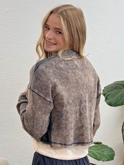 Navy Washed Waffle Knit Jacket