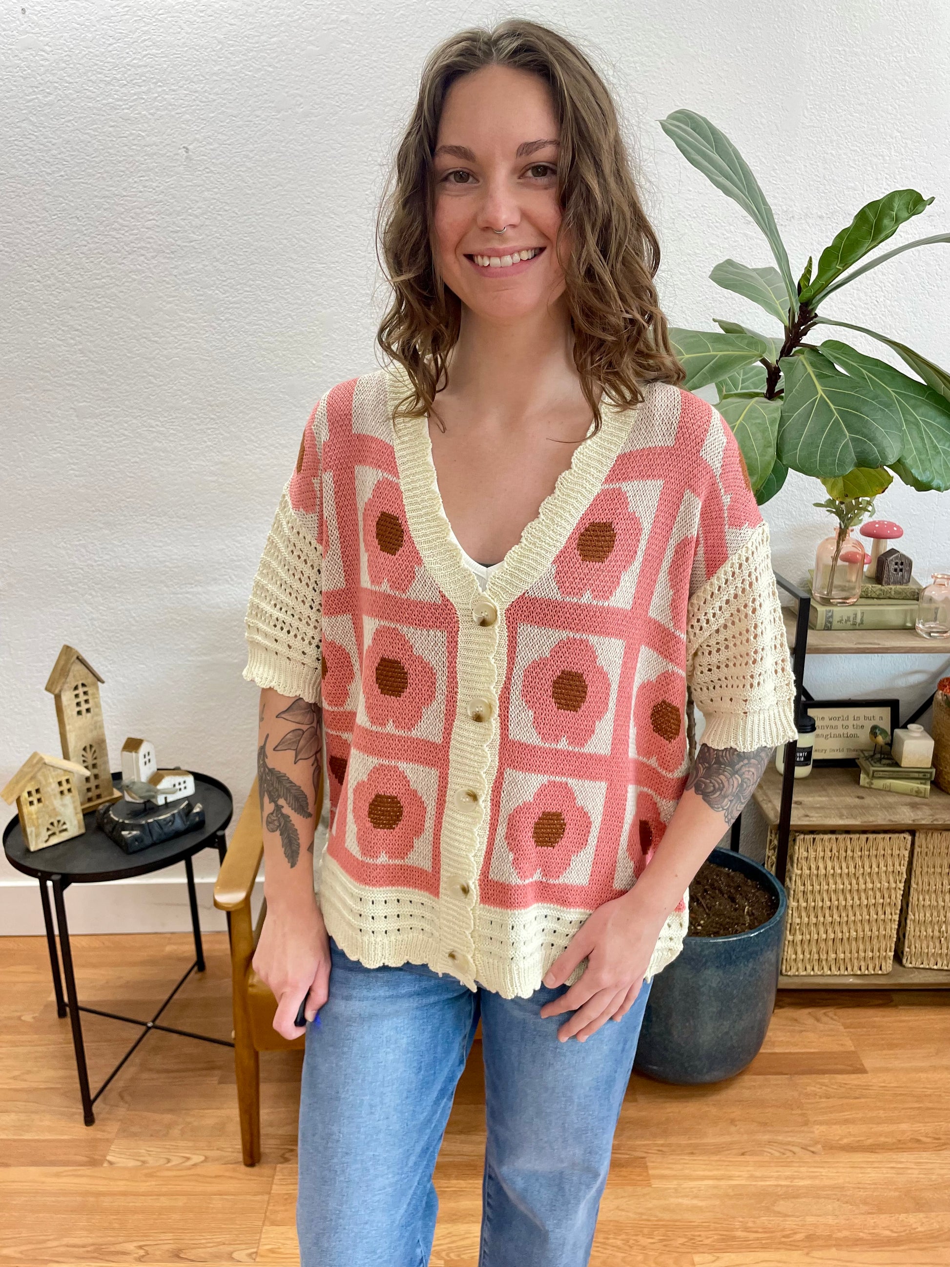 Flower Printed Spring Cardigan - Terra Cottage