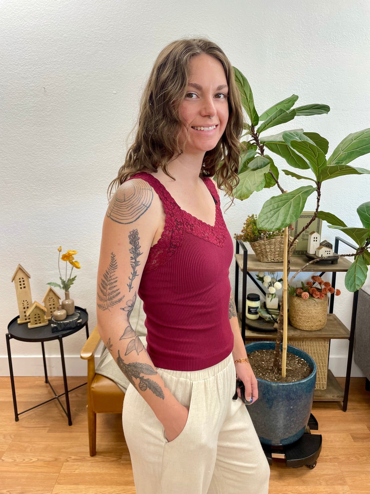 Wine Lace Trim Tank