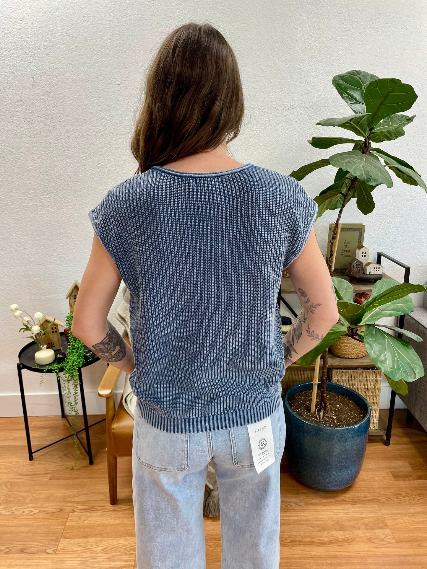 Indigo Knit Henley Top