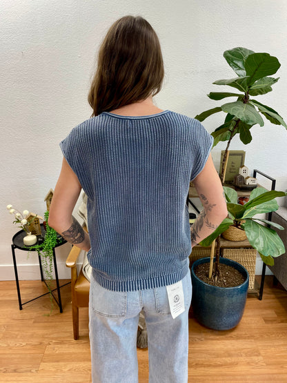 Indigo Knit Henley Top
