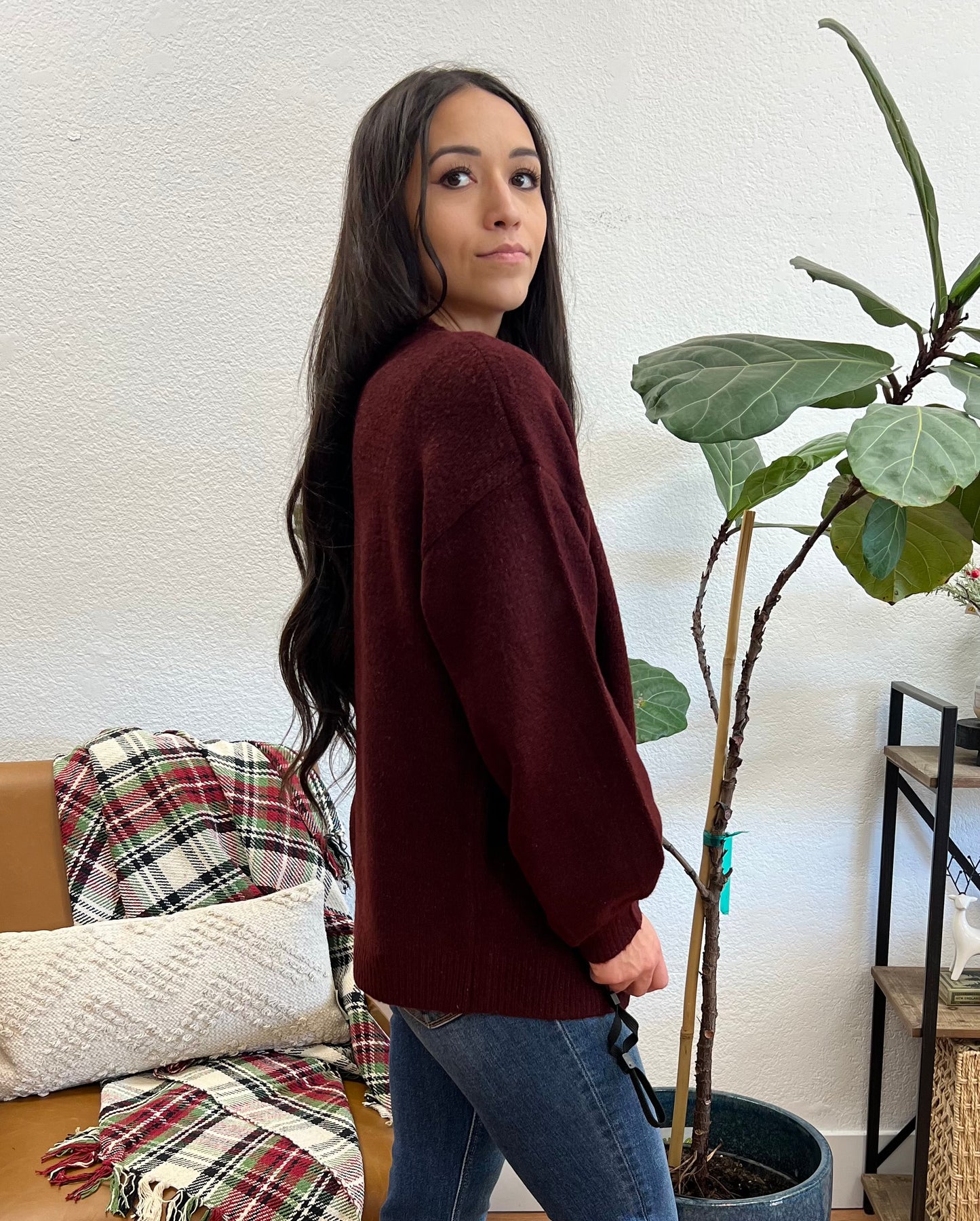 Burgundy Chunky Open Cardigan