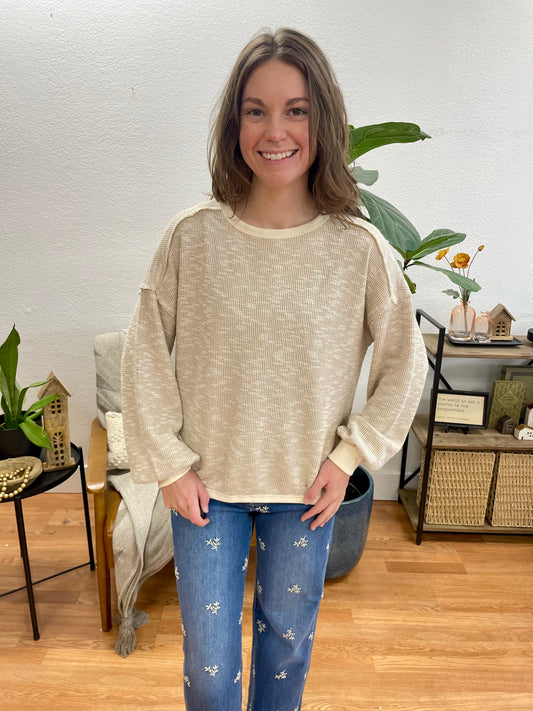 Beige Marled Pullover Top