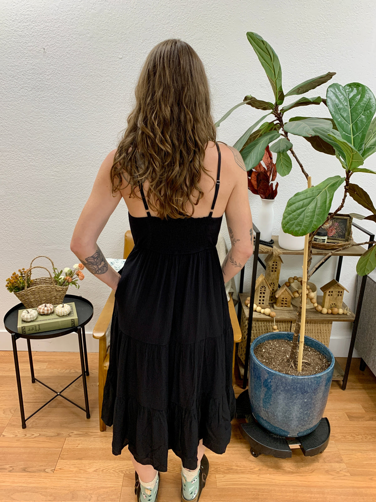 Black Everyday Tiered Midi Dress