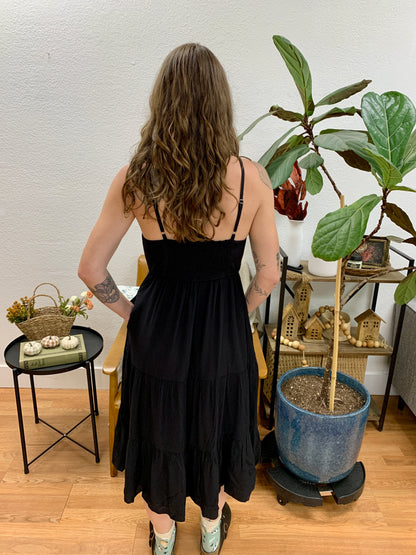 Black Everyday Tiered Midi Dress