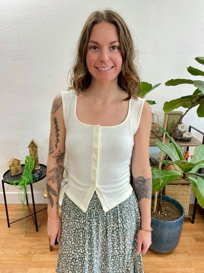 Ivory Scoop Neck Split Hem Tank
