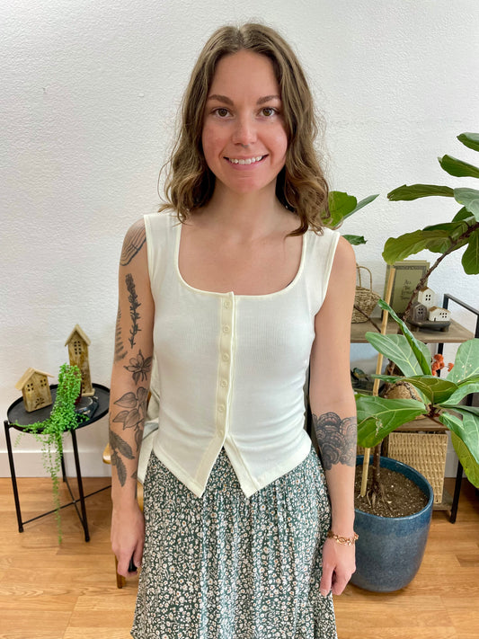 Ivory Scoop Neck Split Hem Tank