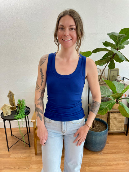 Navy Ribbed Scoop Neck Tank