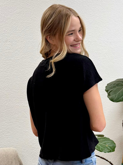 Black Slub Relaxed Crop Top