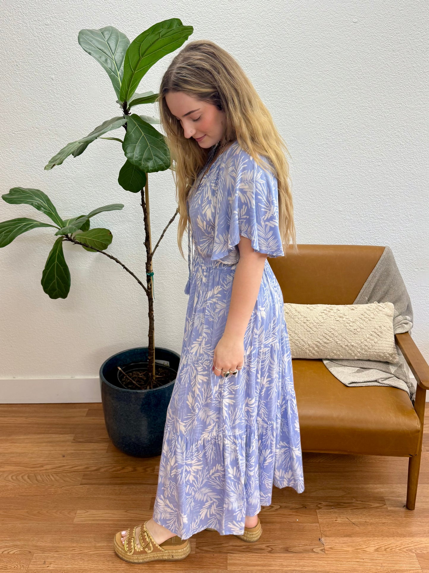 Ice Blue Leaf Maxi Dress