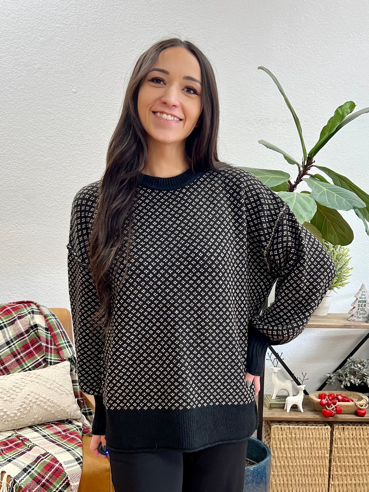 Black Jaquard Relaxed Sweater