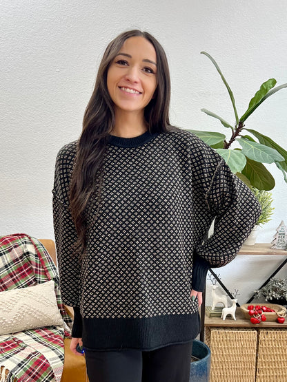 Black Jaquard Relaxed Sweater