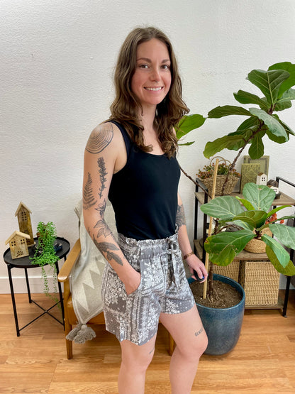 Charcoal Patterned Tie Front Shorts