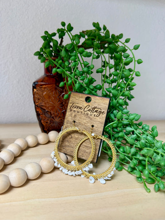 Stone Chip Accent Hoop Earrings