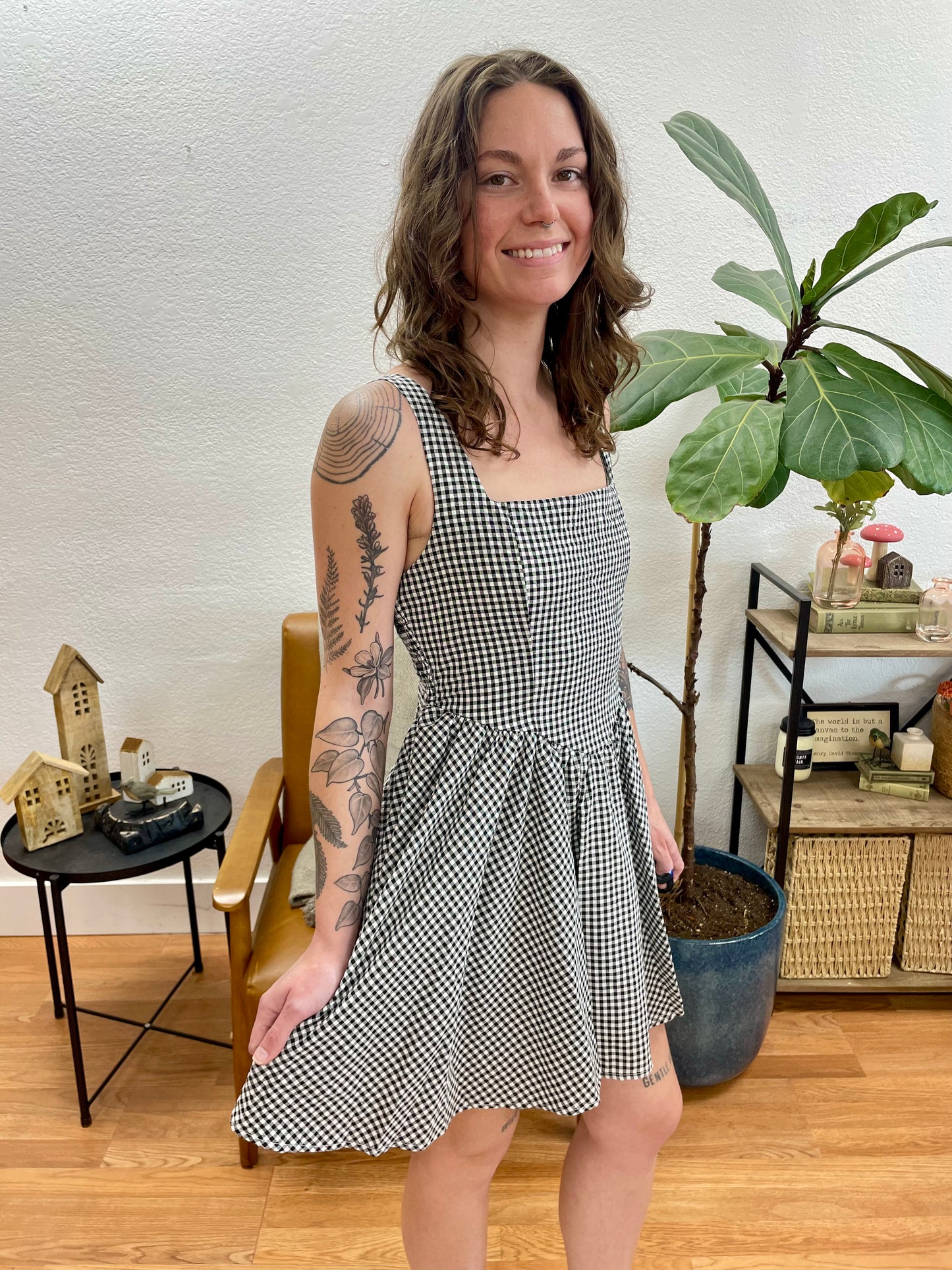 Black Gingham Fitted Mini Dress - Terra Cottage