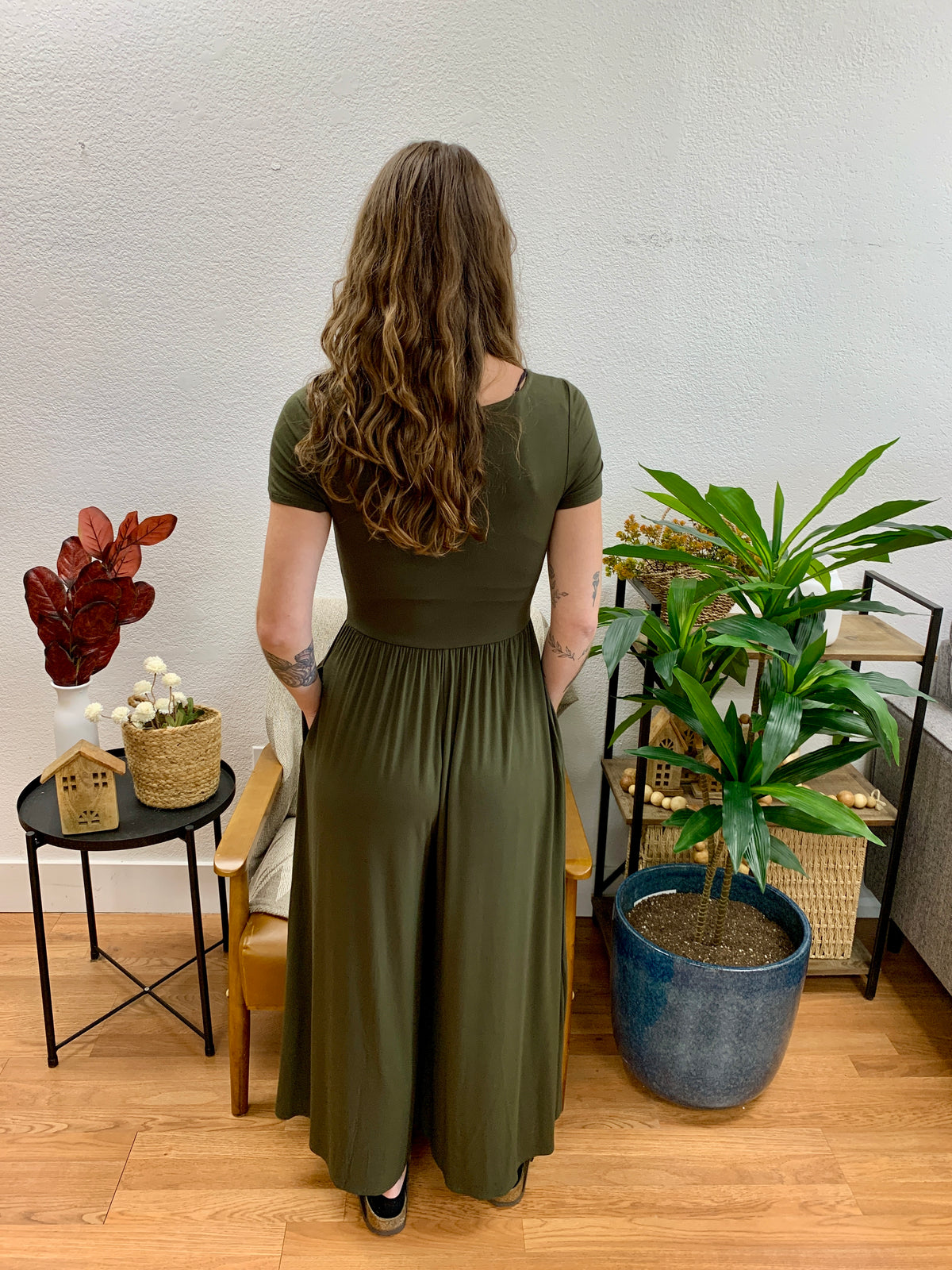 Dark Olive Double Layer Short Sleeve Jumpsuit