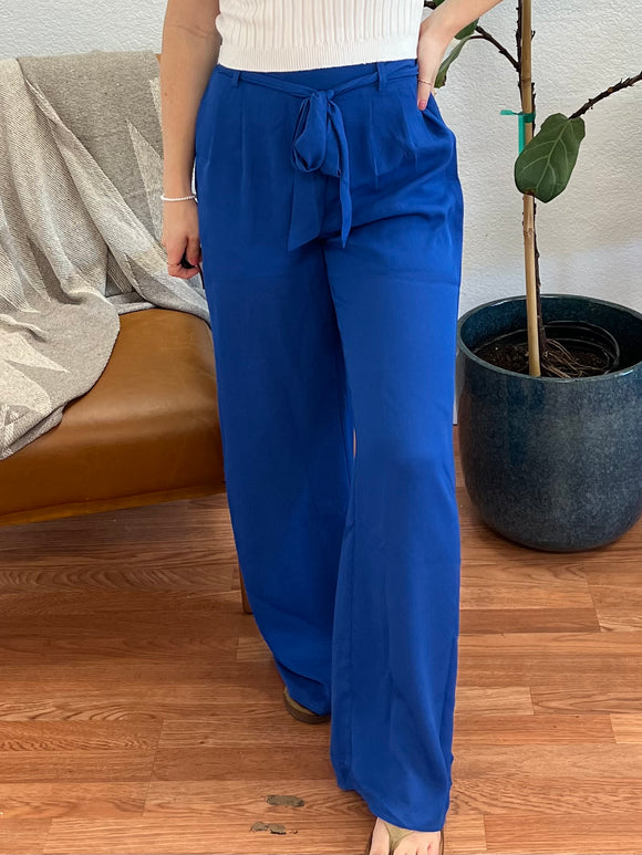 Blue Palazzo Pants With Tie